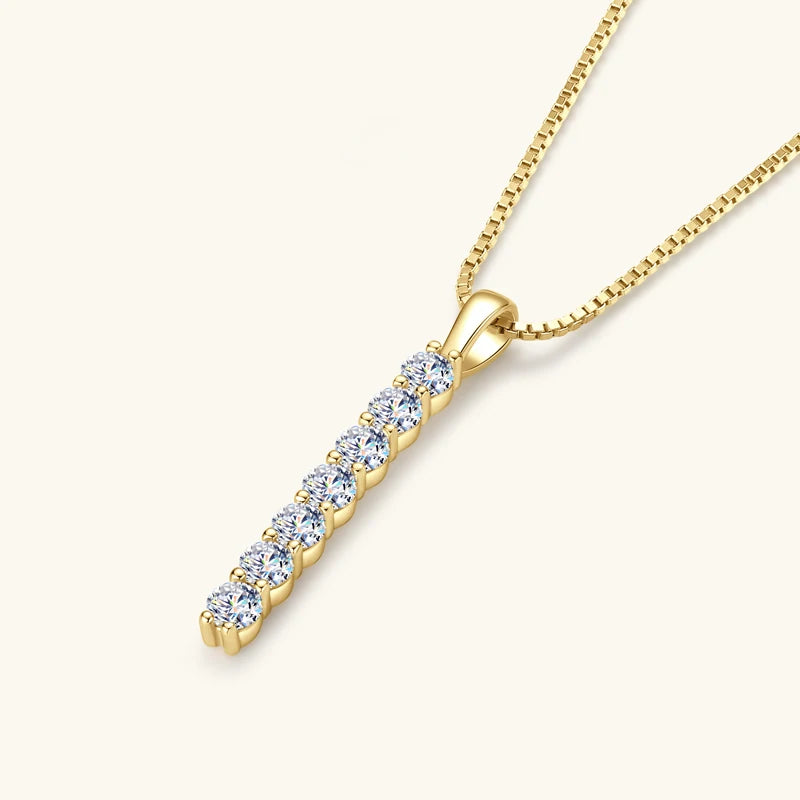 2.8mm 0.56ctw. Moissanite Pendant Necklace for Women 925 Silver Adjustable Chain 7-stone Bar Necklaces Trend Jewelry Gifts
