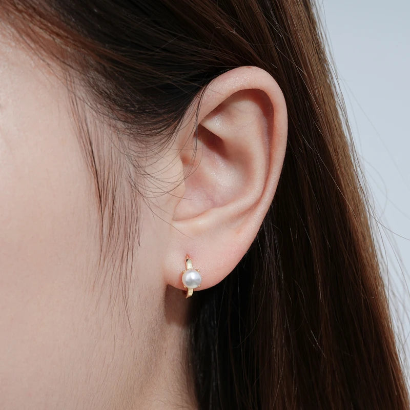 Real 925 Sterling Silver 5mm Bread-shaped Natural Freshwater Pearl Hoops Huggie Earrings for Women Hypoallergenic Jewelry Gifts