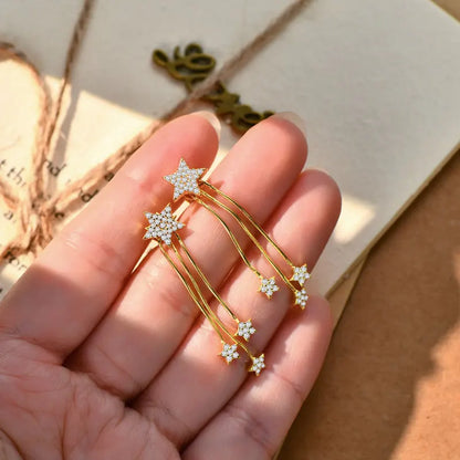 Long Tassel Star Moissanite Pendant Earrings for Women S925 Silver Chain Dangle Drop Earrings Studs GRA Certified Jewelry