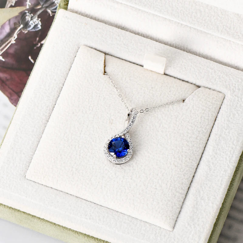 925 Sterling Silver Infinity Necklace 8mm 2ct 5A Cubic Zirconia Lab Diamond Blue Gemstone Pendant for Women Fine Jewelry Gift