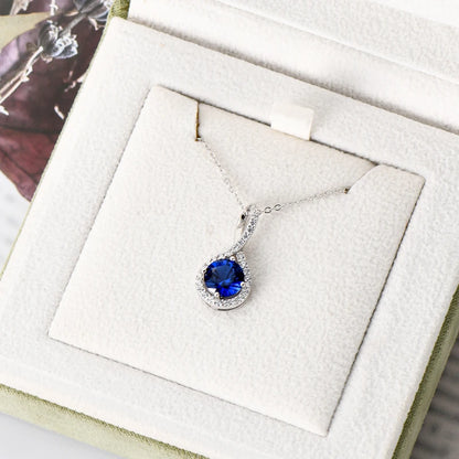 925 Sterling Silver Infinity Necklace 8mm 2ct 5A Cubic Zirconia Lab Diamond Blue Gemstone Pendant for Women Fine Jewelry Gift