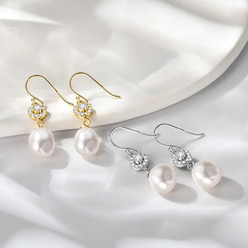 100% 925 Sterling Silver 9-10mm Baroque Freshwater Pearl Hook Earrings Wedding Engagement Fine Jewelry for Women Gifts