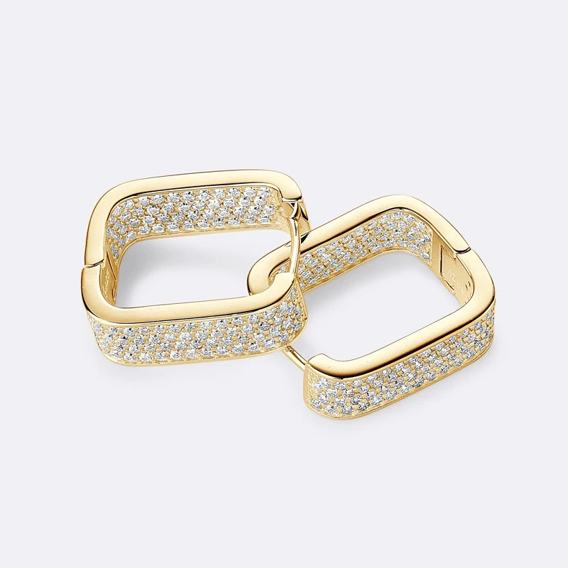 Original 100% 925 Silver Square Hoop Earrings Full Round Cut Moissanite Diamond Earrings Piercing Jewelry Birthday Party Wedding