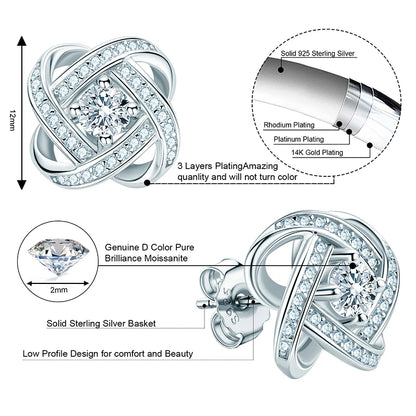 Original Certified Wedding Stud Earrings 4mm Moissanite Twist Flower Earrings for Women 925 Sterling Silver Jewelry Party