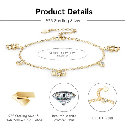 2024 Trendy Moissanite Flower Bracelet Real 925 Silver 18k Gold Plated Adjustable Chain Bracelet for Women Wedding Jewelry