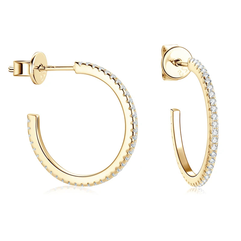 C Shape Open Circle Stud Earrings Moissanite Hoop Drop Piercing Earrings 925 Sterling Silver Women's Anniversary Jewelry