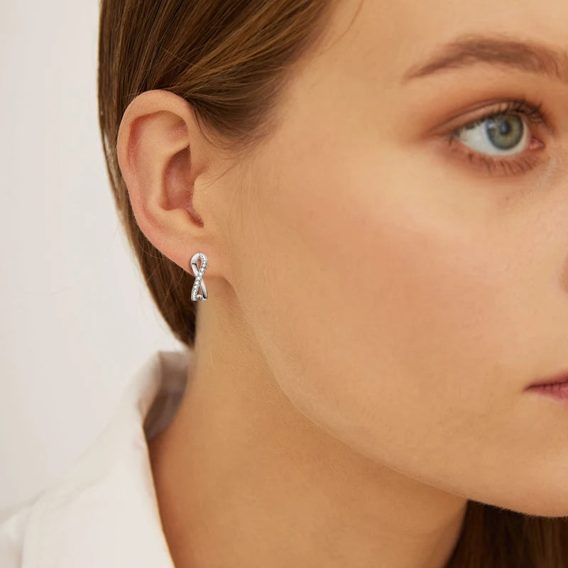 Real 925 Silver 1.2mm Moissanite Infinity Earrings for Women Half Hoops C Shape Stud Earrings Trendy Jewelry Charm Gift
