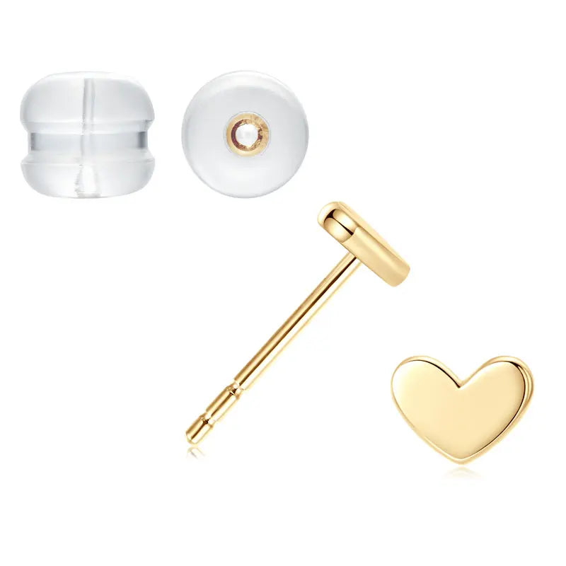 Real Gold Heart Shaped Stud Earrings Minimalist Small Piercing Earrings 10k Yellow Gold Wedding Engagement Fine Jewelry