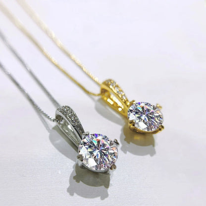 925 Silver 1Ct D Color Round Moissanite Pendant Necklace with Real Certificate Women's Necklace Jewelry Heart Shaped Claw