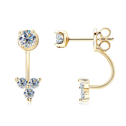 2.0cttw Moissanite Stud Earrings Jacket Real 925 Silver Plated Gold 3 Stones Drop Earrings for Women Jewelry 2025 New Gift