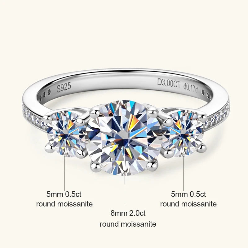 3.5CTTW. Cushion & Round Moissanite Ring 925 Silver 3 Stone Engagement Wedding Promise Rings For Women Finger Jewelry GRA