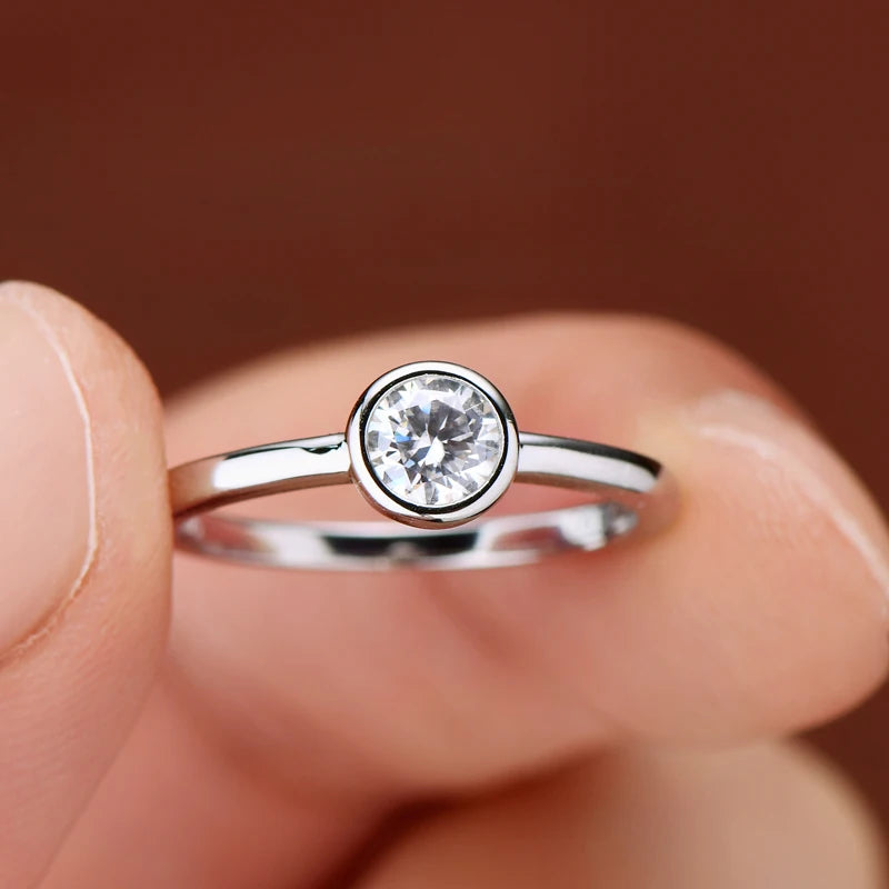 Classic 0.5ct Moissainte Wedding Rings Gold Color Bands for Women 5mm Lab Diamond Solitaire Ring Engagement Jewelry Gifts
