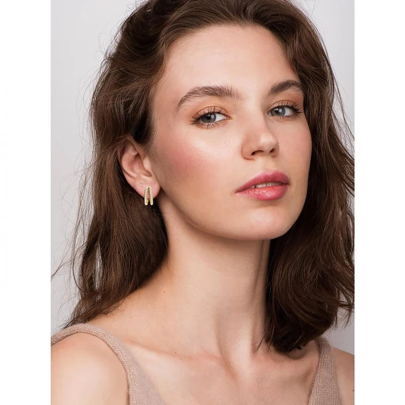 Original D0.50CT Moissanite Drop Piercing Earrings 925 Sterling Silver for Women Split Half Hoop Huggie Earrings Cuffs Jewelry