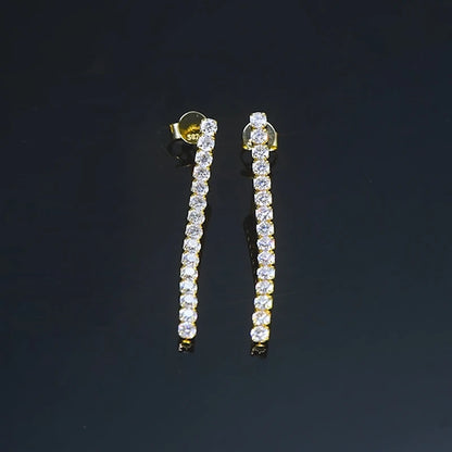 Real 925 Silver Long Drop Tennis Earrings for Women 2.5MM D-E Moissanite Dangle Earrings Stud Luxury Jewelry Party Wedding Gift