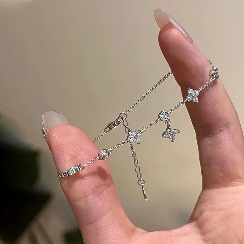 GRA Certified Moissanite Bracelet 925 Sterling Silver Women's Clover Flower Bracelets Adjustable S925 Chain Trendy Jewelry