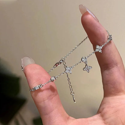 GRA Certified Moissanite Bracelet 925 Sterling Silver Women's Clover Flower Bracelets Adjustable S925 Chain Trendy Jewelry