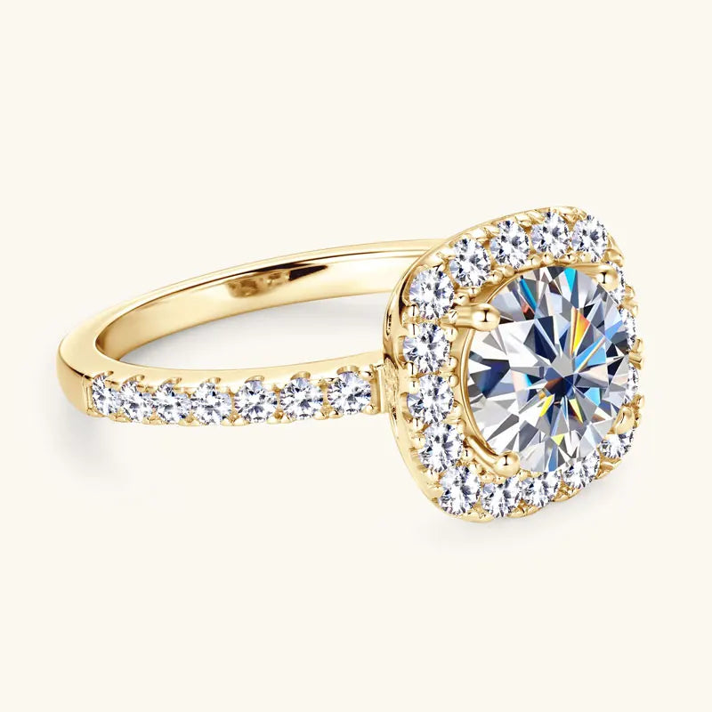 Real 2CT 8mm Round Moissanite Square Ring 925 Sterling Silver Luxury Brilliant Diamond Wedding Finger Rings Band For Women