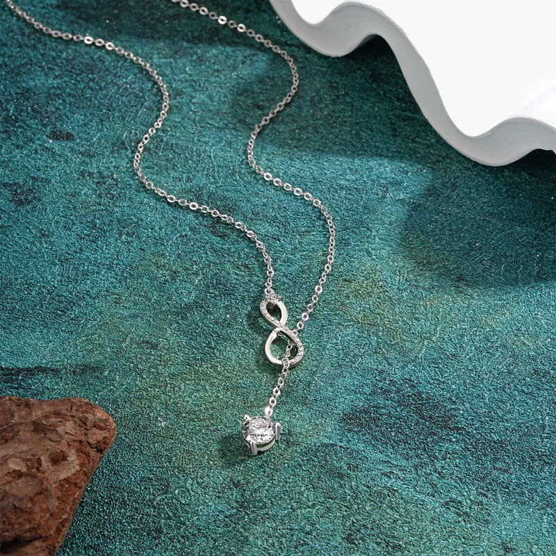 925 Silver Infinity Necklace for Women 6.5mm D Color Moisasnite Pendant Y Shape Necklaces Anniversary Wedding Jewelry Gift
