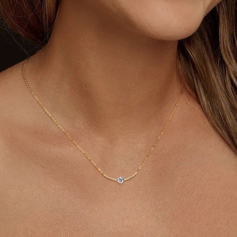 2024 5mm 0.5ct D Moissanite Curved Pendant Necklace 100% 925 Silver Chain for Women Jewelry Christmas Anniversary Gift with GRA