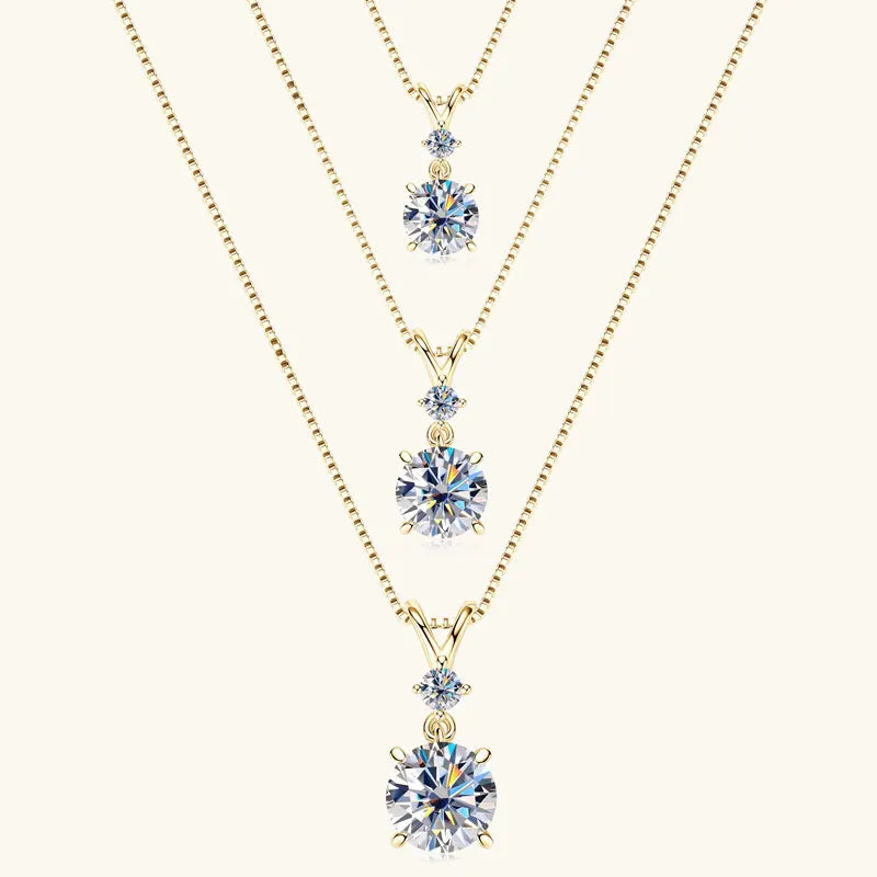 1CT 2CT 3CT Moissanite Pendant Necklace for Women 925 Silver Adjustable Chain Sparking Two Stones Necklaces Gift Valentine