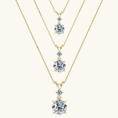 1CT 2CT 3CT Moissanite Pendant Necklace for Women 925 Silver Adjustable Chain Sparking Two Stones Necklaces Gift Valentine