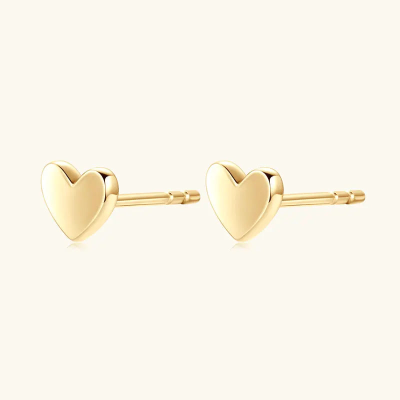 Real Gold Heart Shaped Stud Earrings Minimalist Small Piercing Earrings 10k Yellow Gold Wedding Engagement Fine Jewelry