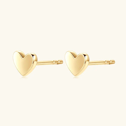 Real Gold Heart Shaped Stud Earrings Minimalist Small Piercing Earrings 10k Yellow Gold Wedding Engagement Fine Jewelry