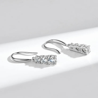 925 Silver Three Stone Hook Earrings GRA Certified 1.8CTW. Moissanite Dangel Drop Earrings Wedding Jewelry Gifts for Women