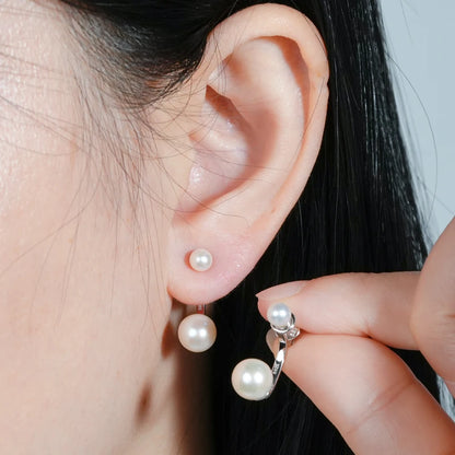 925 Sterling Silver Jacket Earrings Round Natural Freshwater Pearl Studs Front-back Earrings for Women Fine Jewel Gifts