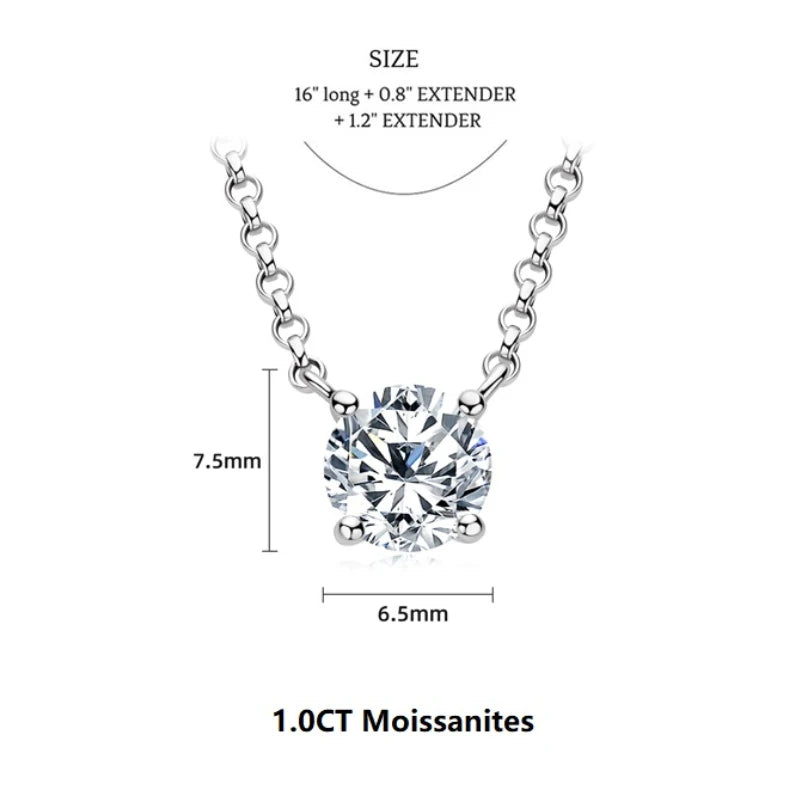 Simple 3CT Pendant Necklaces 925 Silver 2CT D Color Round Moissanite Certificate GRA 1CT Women's Necklace Jewelry 40+2+3cm