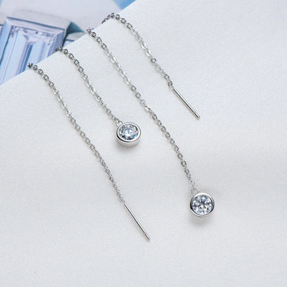 925 Sterling Silver Ear Line Earrings Round Cut Moissanite 5mm (0.5ct) Pendant Dangle Tassel Earrings Threader for Women