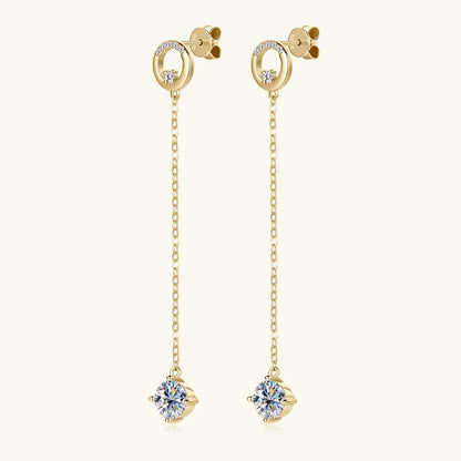 6.5mm 1.0ct D Moissanite Drop Earrings for Women 925 Silver Circle Stud Long Chain Dangle Earrings GRA Certified Jewelry