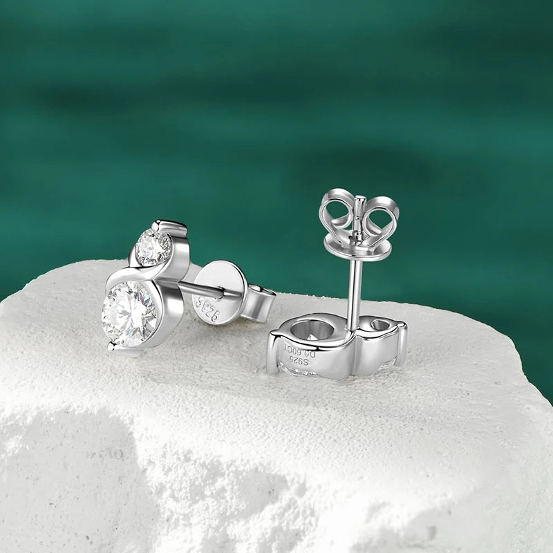 2 Stones Moissanite Stud Earrings Real 925 Sterling Silver for Women GRA Certified Moissanite 5mm&3mm Lab Diamond 2025 New