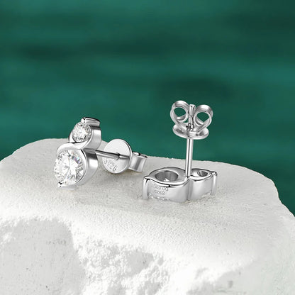 2 Stones Moissanite Stud Earrings Real 925 Sterling Silver for Women GRA Certified Moissanite 5mm&3mm Lab Diamond 2025 New