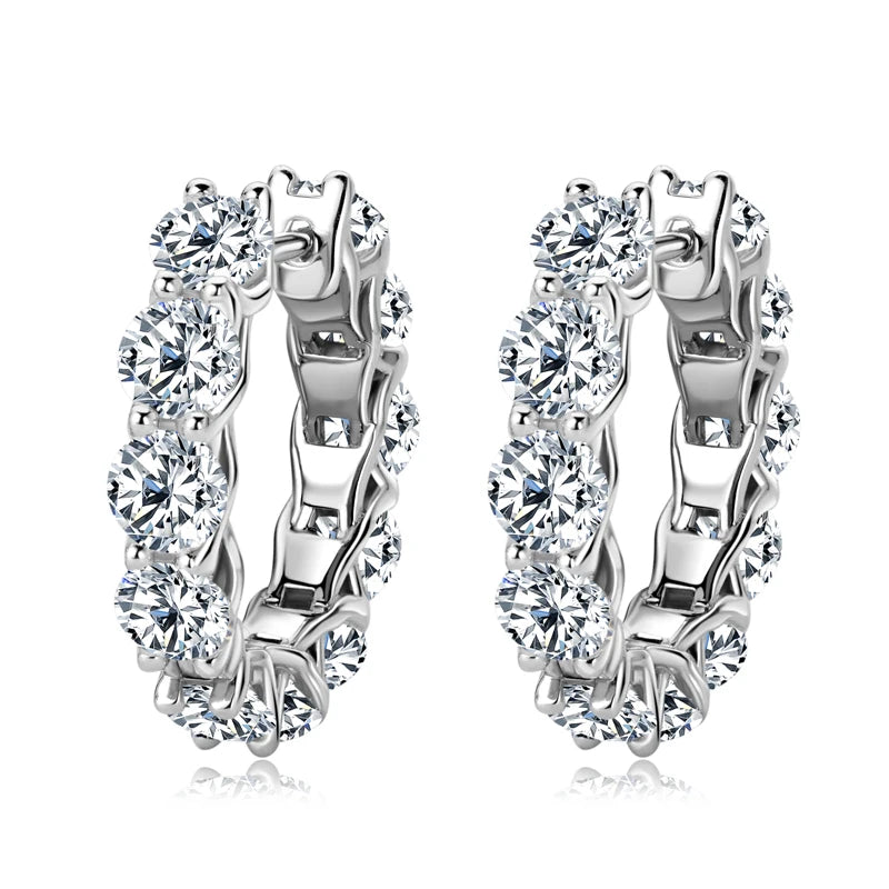 New 4mm Moissanite Hoops Luxury Eternity Diamond Earrings Solid Silver 925 18K White Gold Plated Jewelry for Women Gifts