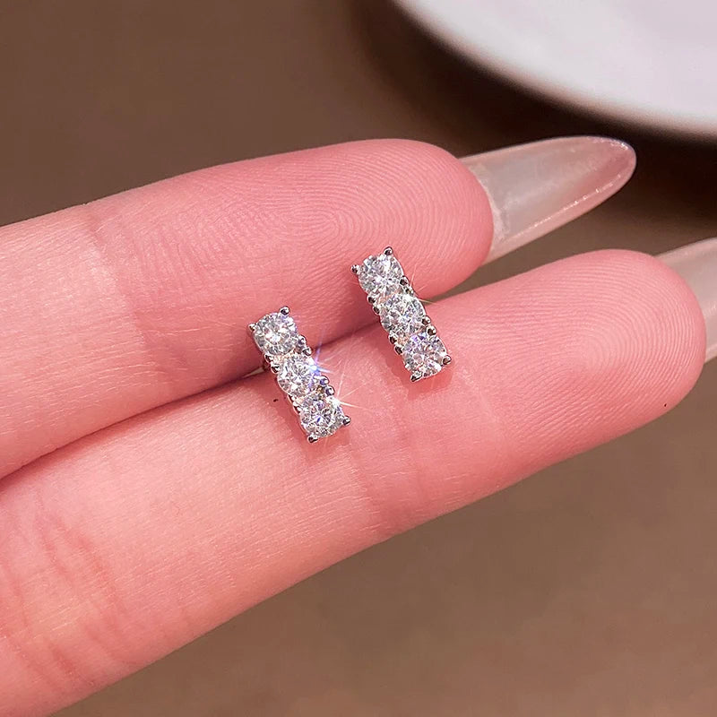 Mini Needles Stud Earrings 925 Sterling Silver for Women with D Color Moissanite Lovely Piercing Jewelry with Certificate