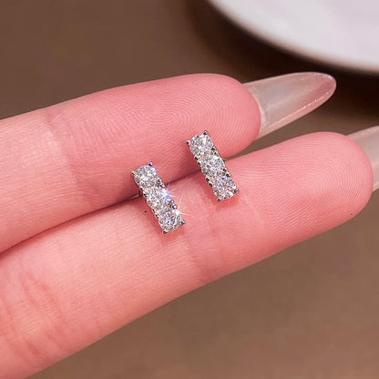 Mini Needles Stud Earrings 925 Sterling Silver for Women with D Color Moissanite Lovely Piercing Jewelry with Certificate