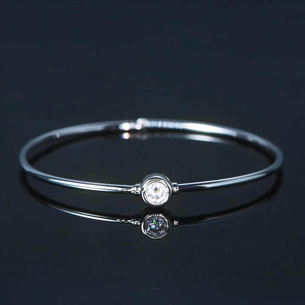 Simple Bangle 925 Silver 5mm 0.5ct D Color Bezel Moissanite Bangles 14K Gold Plated Hollow Tube Bracelet for Women Jewelry