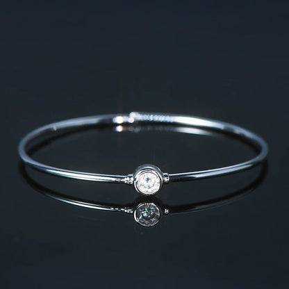 Simple Bangle 925 Silver 5mm 0.5ct D Color Bezel Moissanite Bangles 14K Gold Plated Hollow Tube Bracelet for Women Jewelry