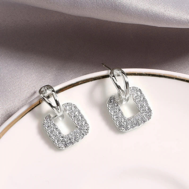Moissanite Drop Square Stud Earrings for Women Real 925 Silver Piercing Ear Jewelry D Color Wedding Party Daily Wear Gifts