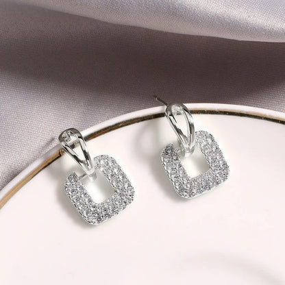 Moissanite Drop Square Stud Earrings for Women Real 925 Silver Piercing Ear Jewelry D Color Wedding Party Daily Wear Gifts