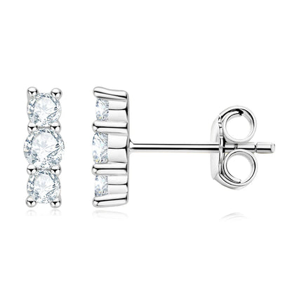 Sparking 3mm 3 Stone Moissanite Stud Earrings Real S925 Silver for Women Plated White Gold Daily Jewelry Valentine's Gift