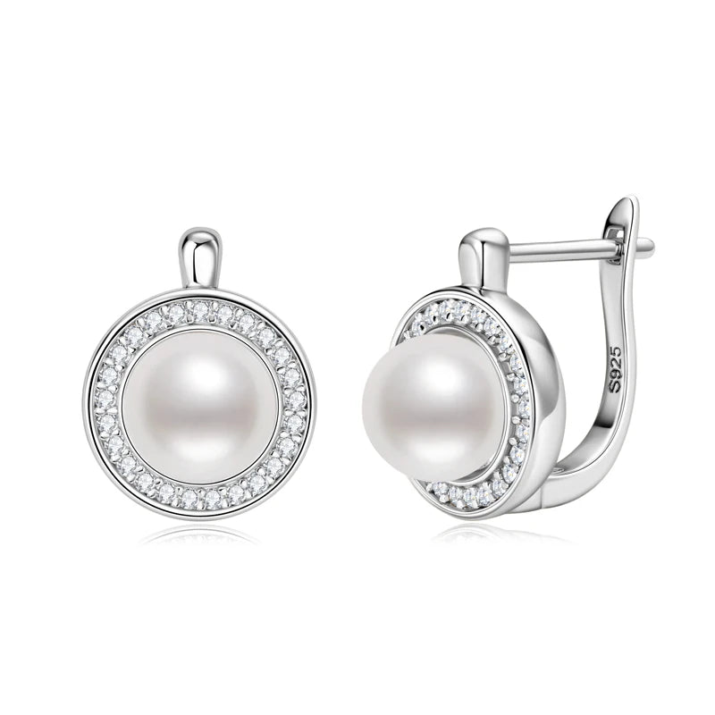 French Elegant 1mm VVS1 Moissanite Earring 925 Silver 7mm Freshwater Pearl Hoops Wedding Earrings for Women Jewelry Gifts