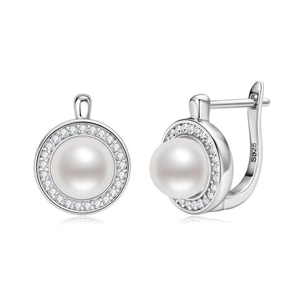 French Elegant 1mm VVS1 Moissanite Earring 925 Silver 7mm Freshwater Pearl Hoops Wedding Earrings for Women Jewelry Gifts