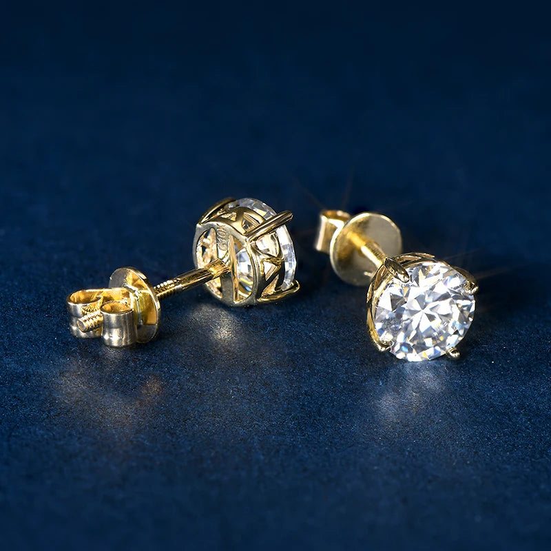 Pure 10K 14K Gold Stud Earrings D0.80CT Moissanite Piercing Earrings for Women Men GRA Certified Jewelry Classic Four Claw