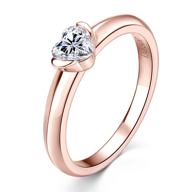 Rose Gold Color 0.5ct Heart Shaped Moissanite Solitaire Engagement Ring Silver 925 for Women Promise Wedding Bands Jewelry