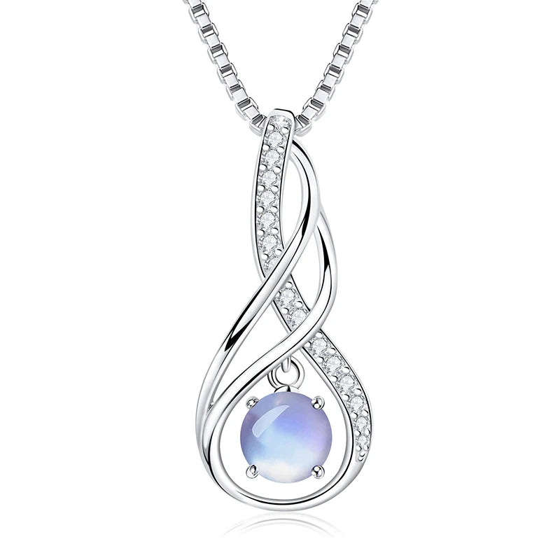 12 Birthstone Infinity Pendant Necklace for Women 925 Silver Colorful Gemstone 6.5mm Moissanite Zirconia Jewelry Birthday Gift