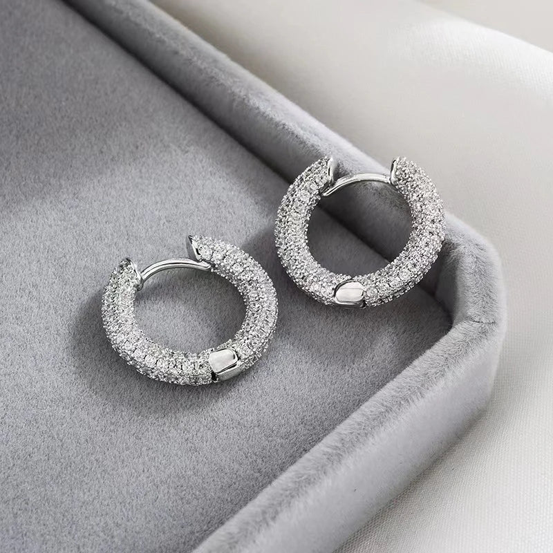 2025 0.86CTW. Pave Moissanite Hoop Huggie Earrings for Women 925 Silver Luxury Skeleton Design Earring Original Fine Jewelry GRA