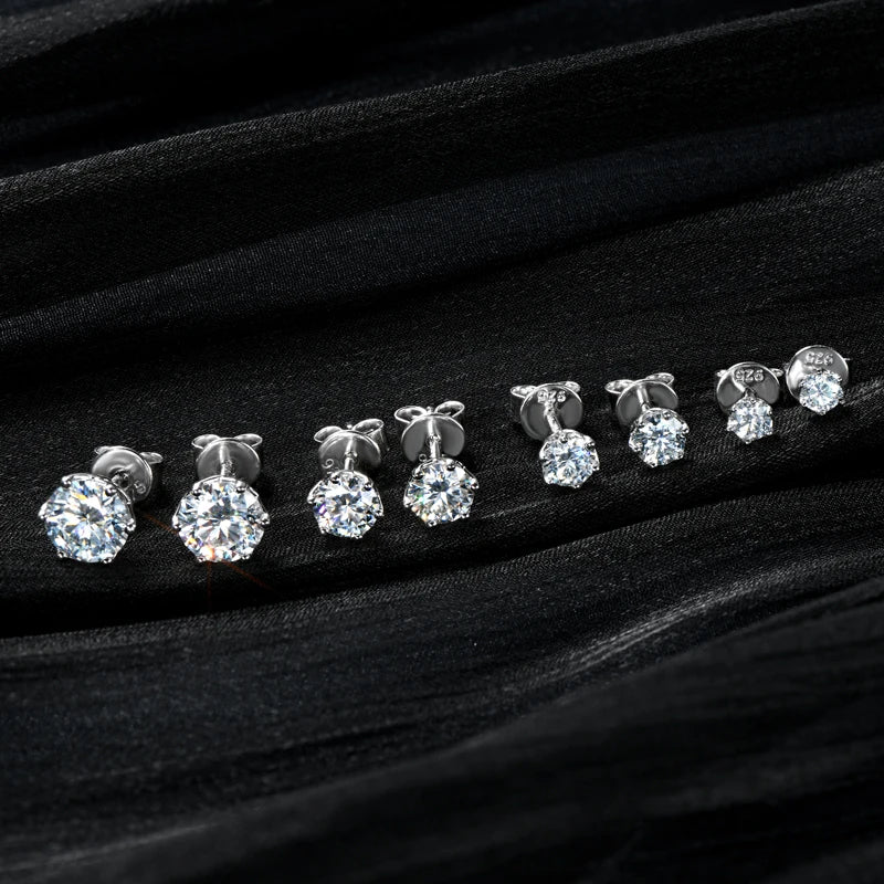 Real 3-6.5mm D Color 2CT Moissanite Diamond Stud Earrings 925 Silver for Women men Piercing Earrings Classic Jewelry Certificate