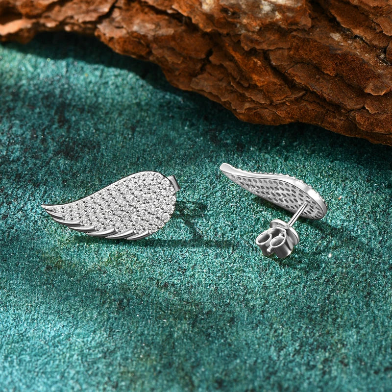 2024 New 925 Sterling Silver Wing of Angel Stud Earrings Full Pave Moissanite Drop Earrings for Women Wedding Party Jewelry Gift